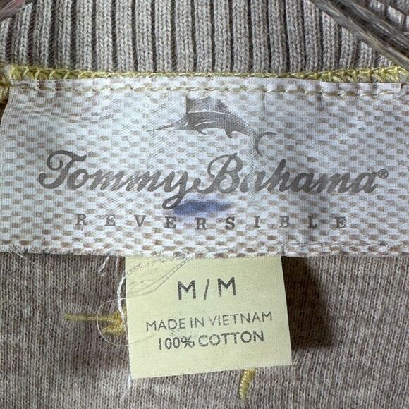 Tommy Bahama Sweater Mens Size M Yellow Beige 1/4 Zip Reversible Pullover Preppy - Picture 7 of 10